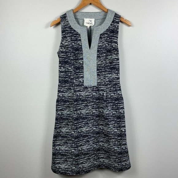 Tabitha Anthropologie Dress 6 Sheath V-Neck Pockets Gray Black Stretch - Picture 1 of 8